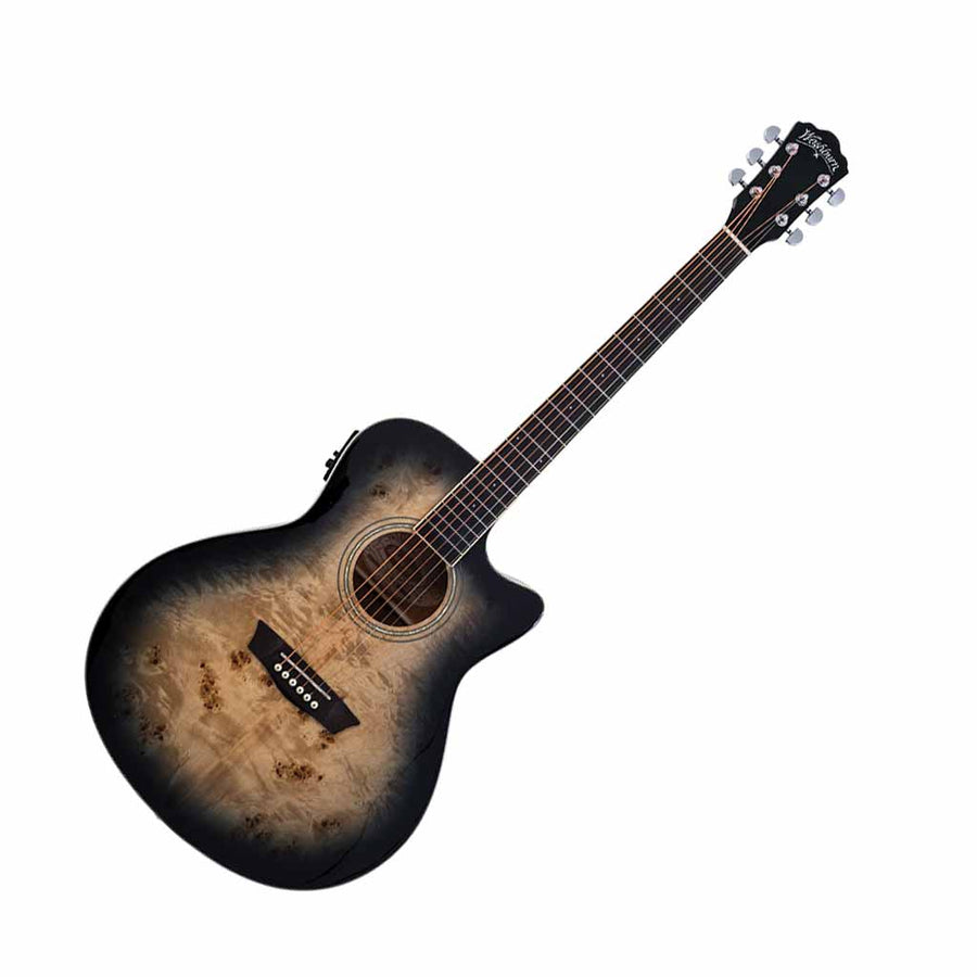 Washburn DFBACE Deep Forest Burl Auditorium Acoustic Electric Guitar in Black Fade