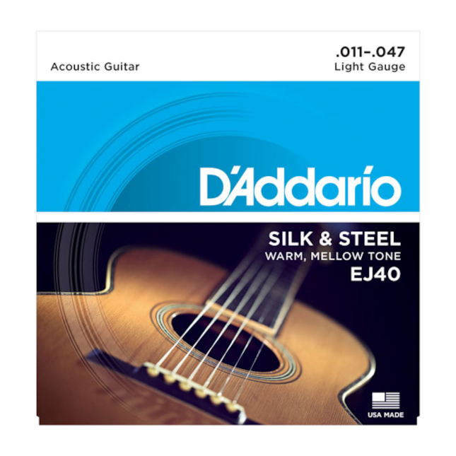 D'Addario EJ40 Light Gauge .011-.047 Silk & Steel Folk Acoustic Guitar Strings