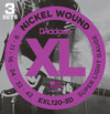 D'Addario EXL120-3D Nickel Wound Super Light Electric Guitar Strings 9-42 3-Pack