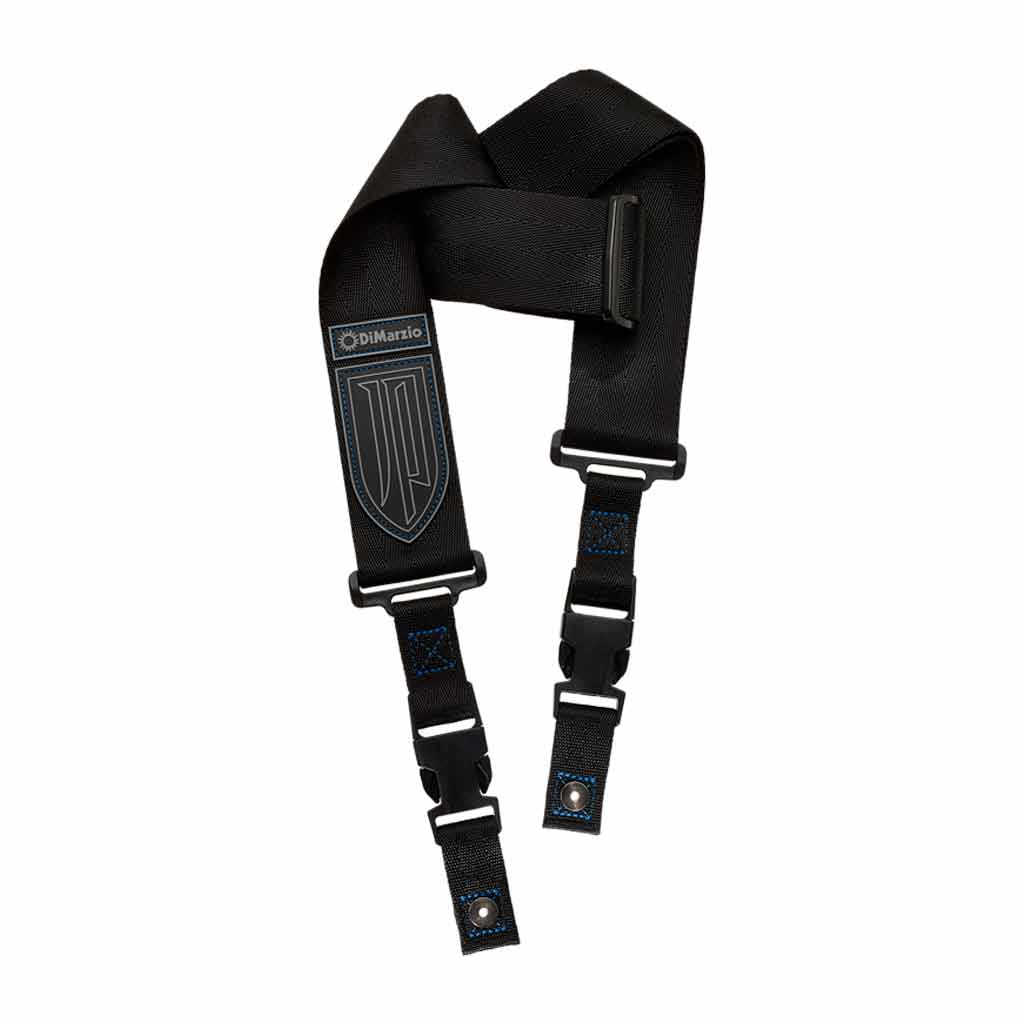 DiMarzio DD2200JPBK John Petrucci Nylon Quick Release Guitar Strap in Black with Blue Stitching