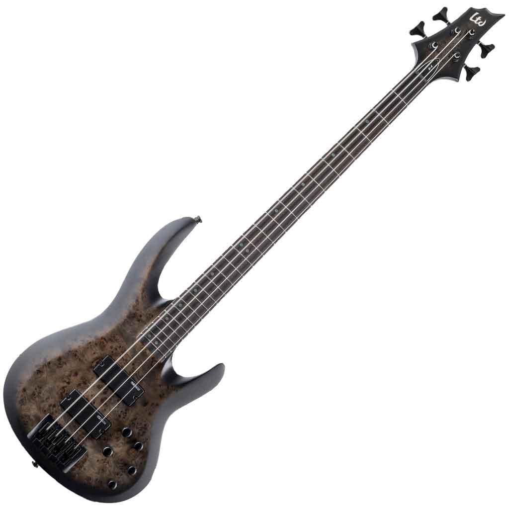 ESP LTD B-4 Ebony 4-String Bass Guitar in Charcoal Burst Satin