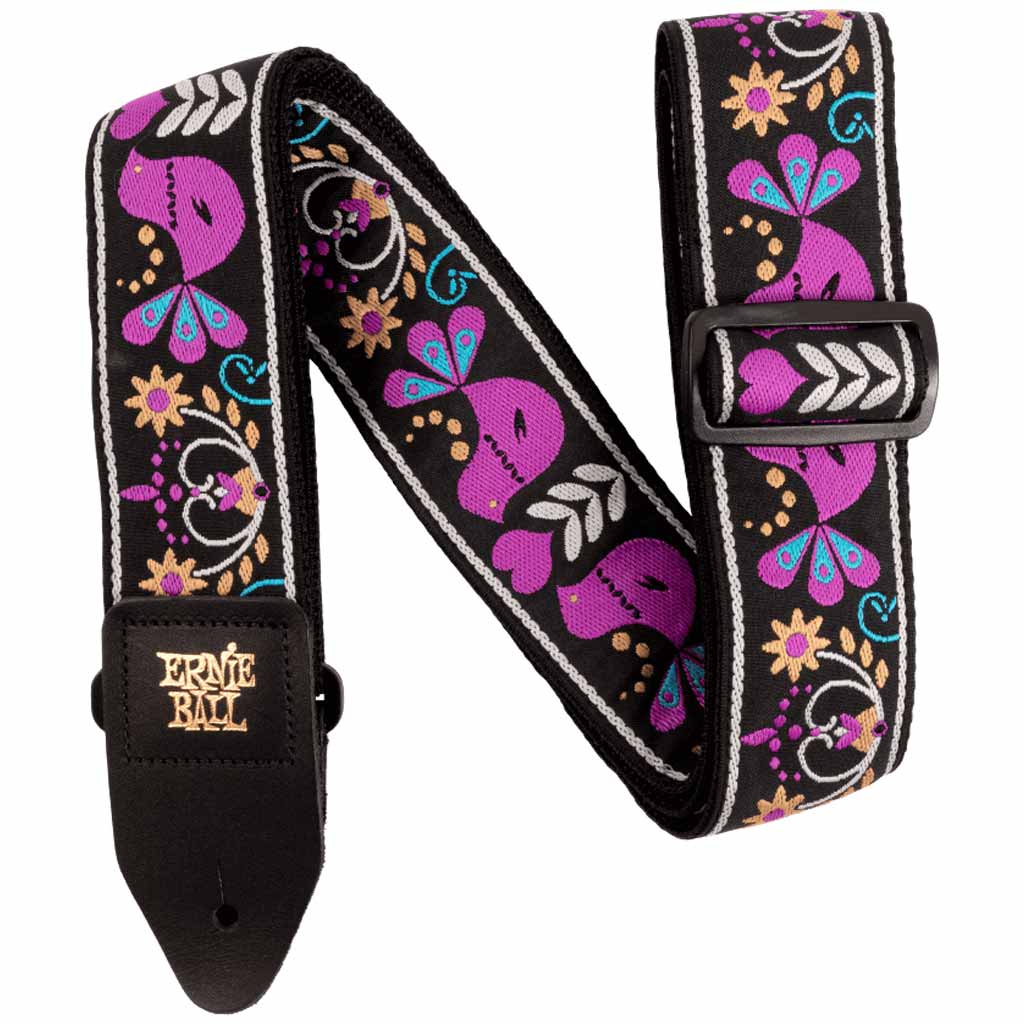 Ernie Ball Classic Jacquard Guitar/Bass Strap in Purple Bird Lupin