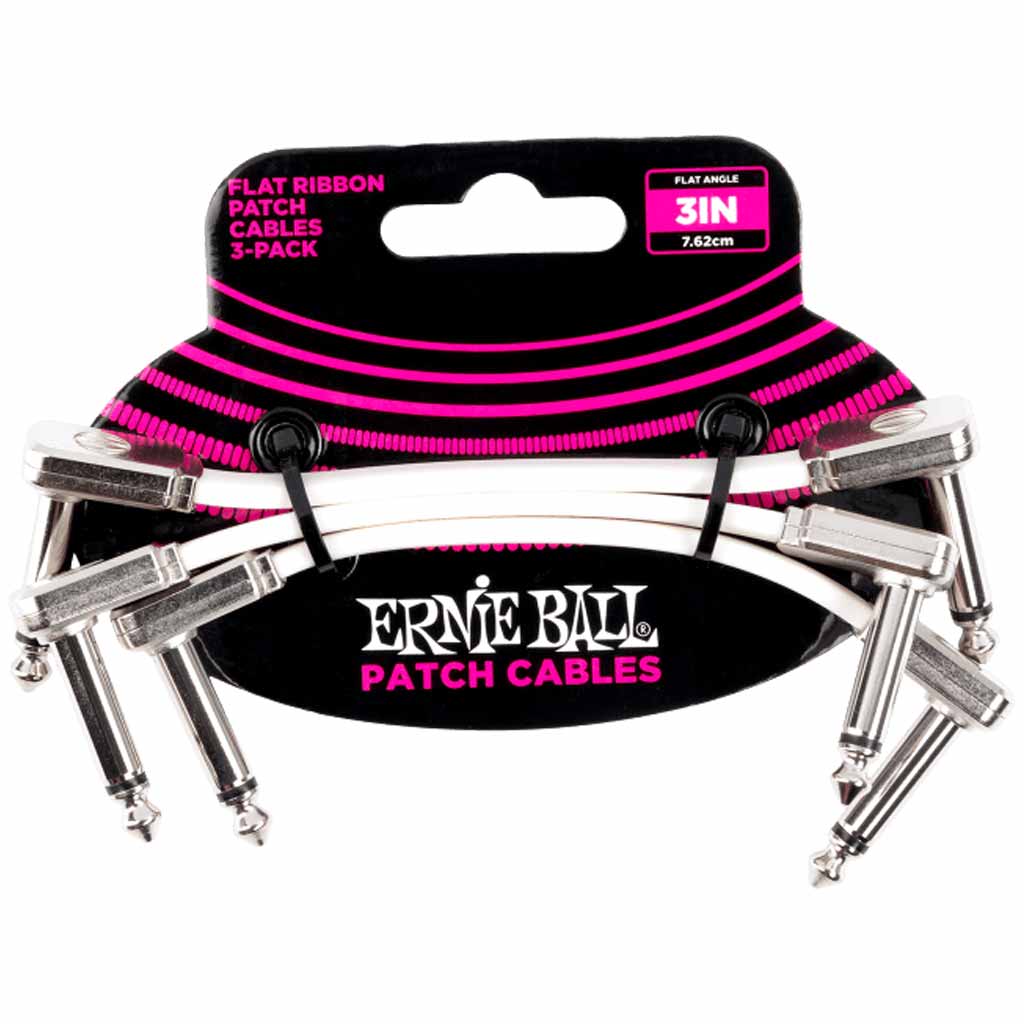 Ernie Ball Flat Ribbon 3 Inch Patch Cable 3 Pack in White
