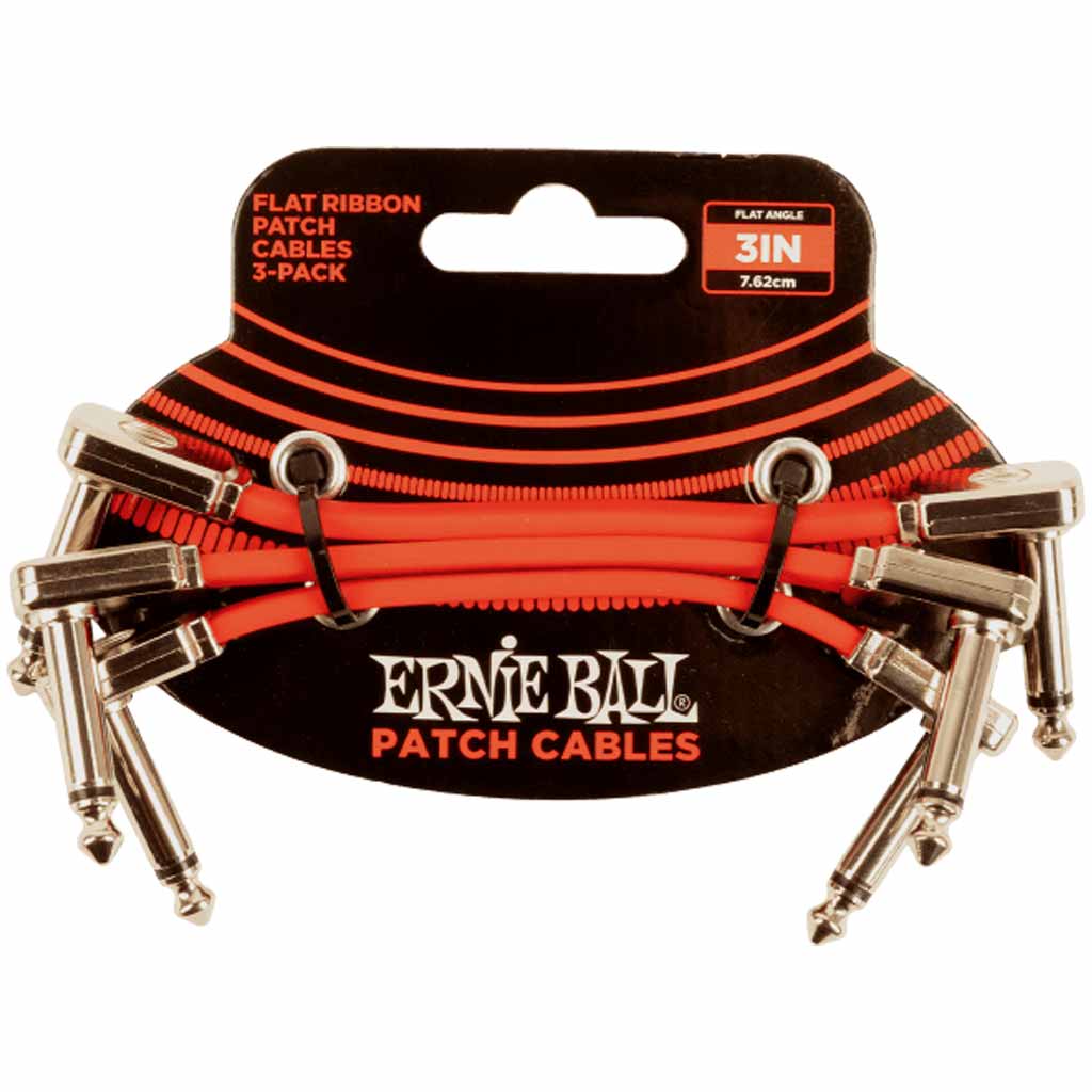Ernie Ball Flat Ribbon 3 Inch Patch Cable 3 Pack in Red