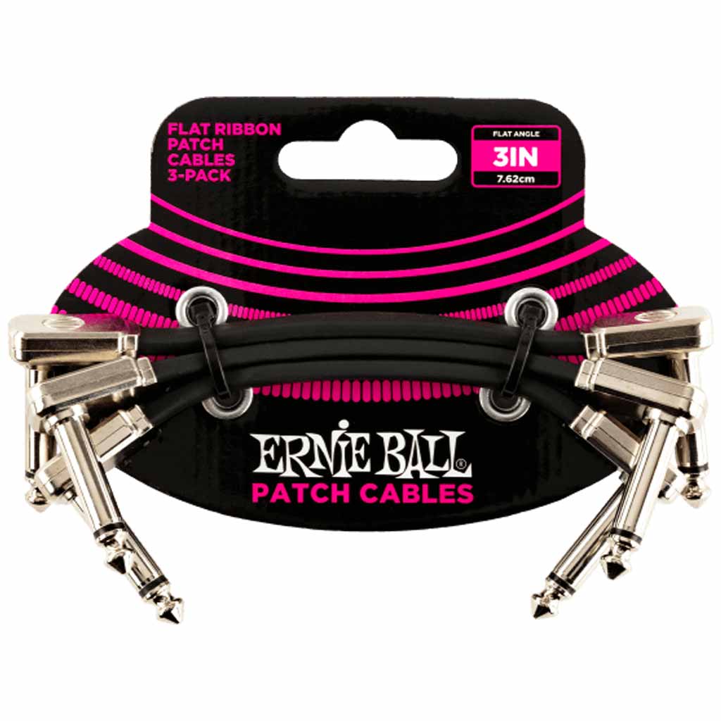 Ernie Ball Flat Ribbon 3 Inch Patch Cable 3 Pack in Black