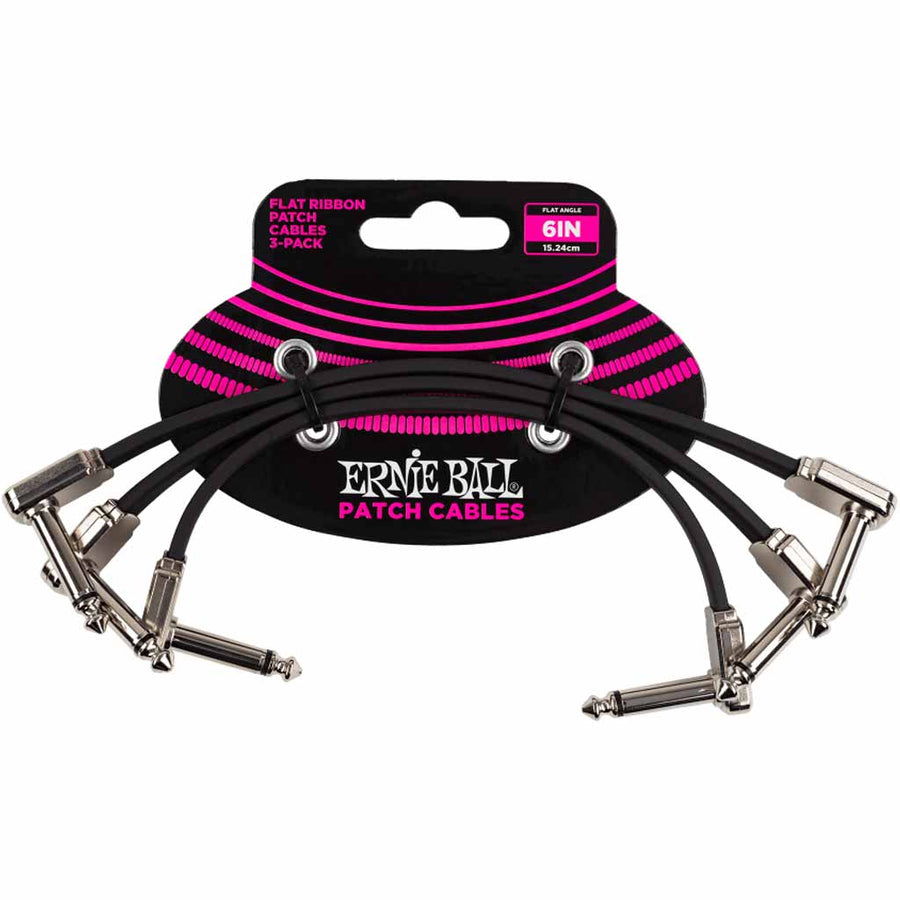 Ernie Ball Flat Ribbon 6 Inch Patch Cable 3 Pack in Black