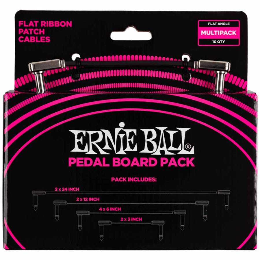 Ernie Ball Flat Ribbon Patch Cables Pedalboard Multi-Pack in Black