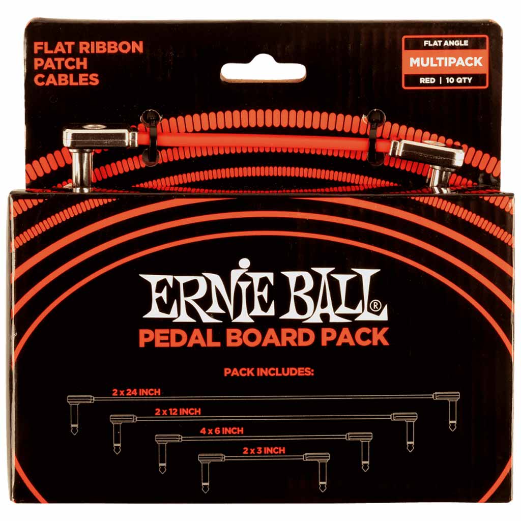 Ernie Ball Flat Ribbon Patch Cables Pedalboard Multi-Pack in Red