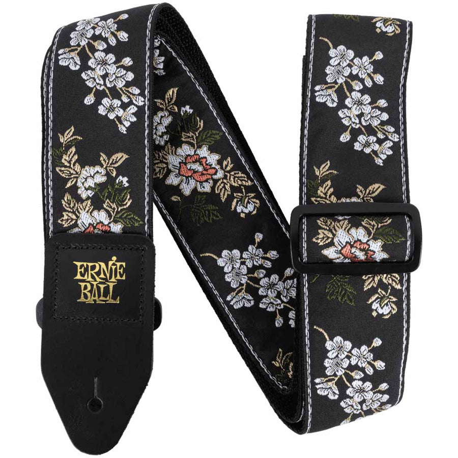 Ernie Ball Classic Jacquard Guitar and Bass Strap in White Blossom