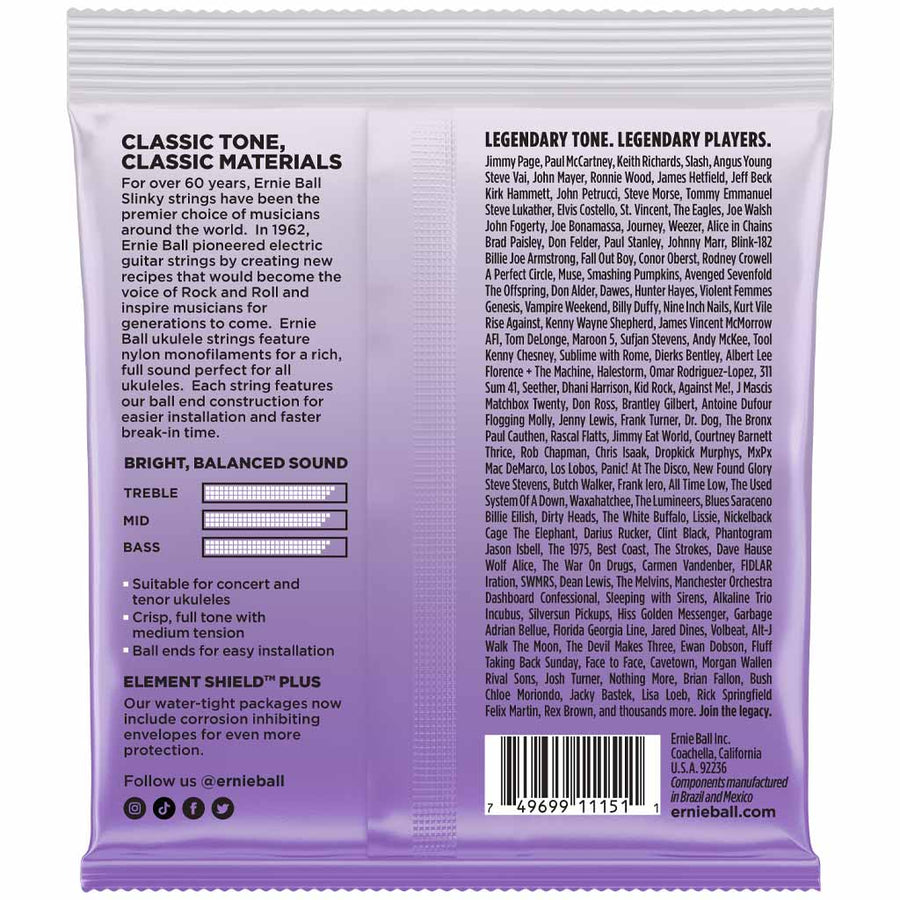 Ernie Ball Concert/Tenor Wound Low G Nylon Ball End Ukulele Strings in Black
