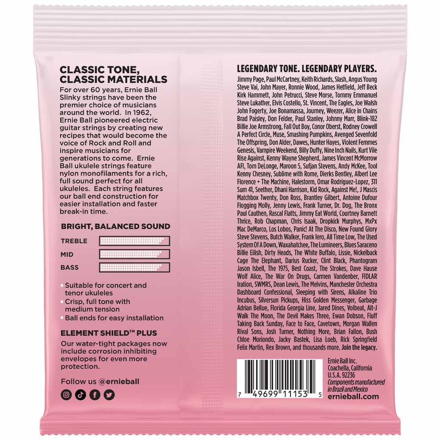 Ernie Ball Concert/Tenor Wound Low G Nylon Ball End Ukulele Strings in Clear