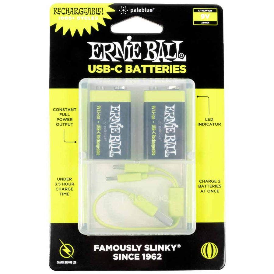 Ernie Ball USB-C Rechargeable 9V Battery by Paleblue 2-Pack