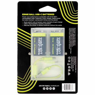 Ernie Ball USB-C Rechargeable 9V Battery by Paleblue 2-Pack