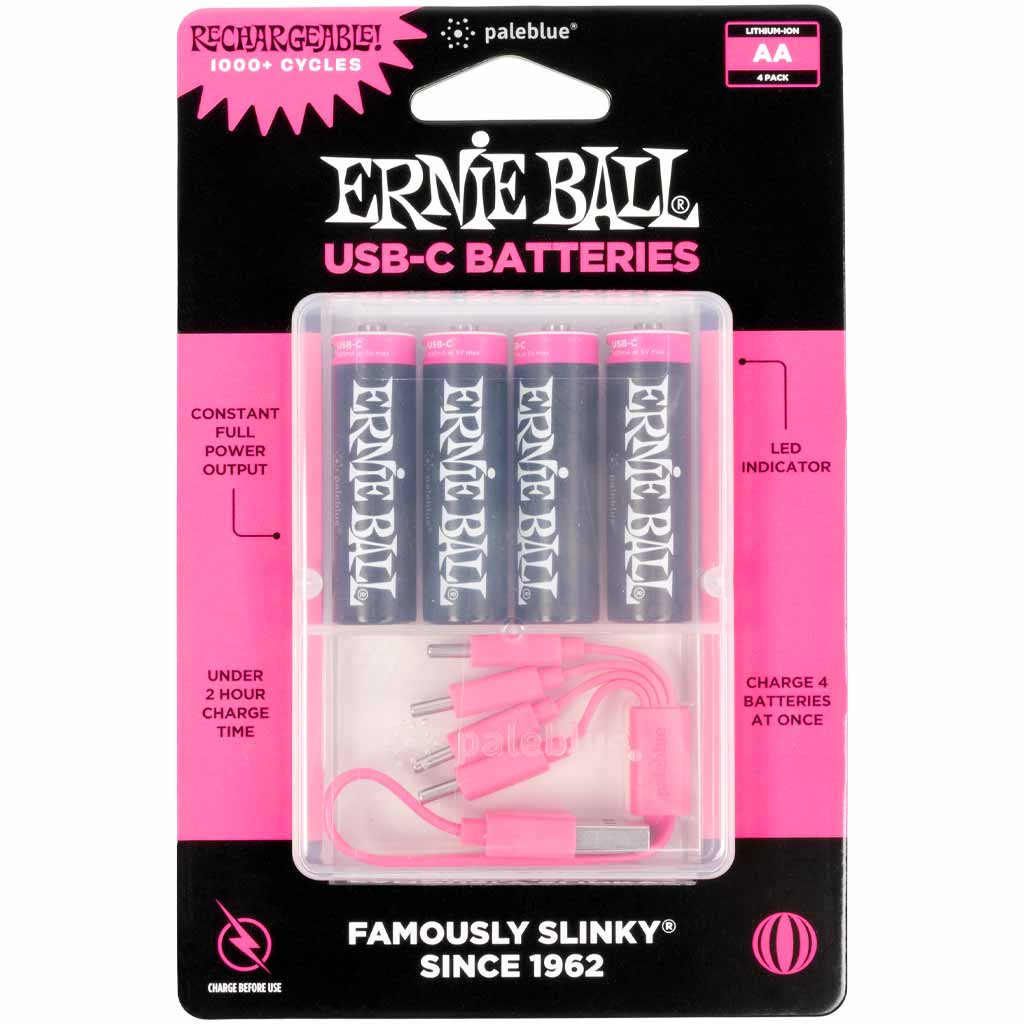 Ernie Ball USB-C Rechargeable AA Battery by Paleblue 4-Pack
