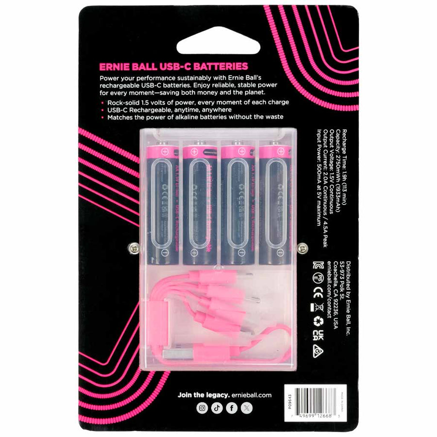 Ernie Ball USB-C Rechargeable AA Battery by Paleblue 4-Pack