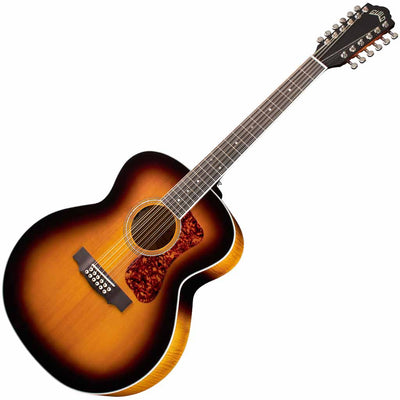 Guild F-2512E Deluxe Spruce and Maple Jumbo 12-String Acoustic Guitar in Antique Burst