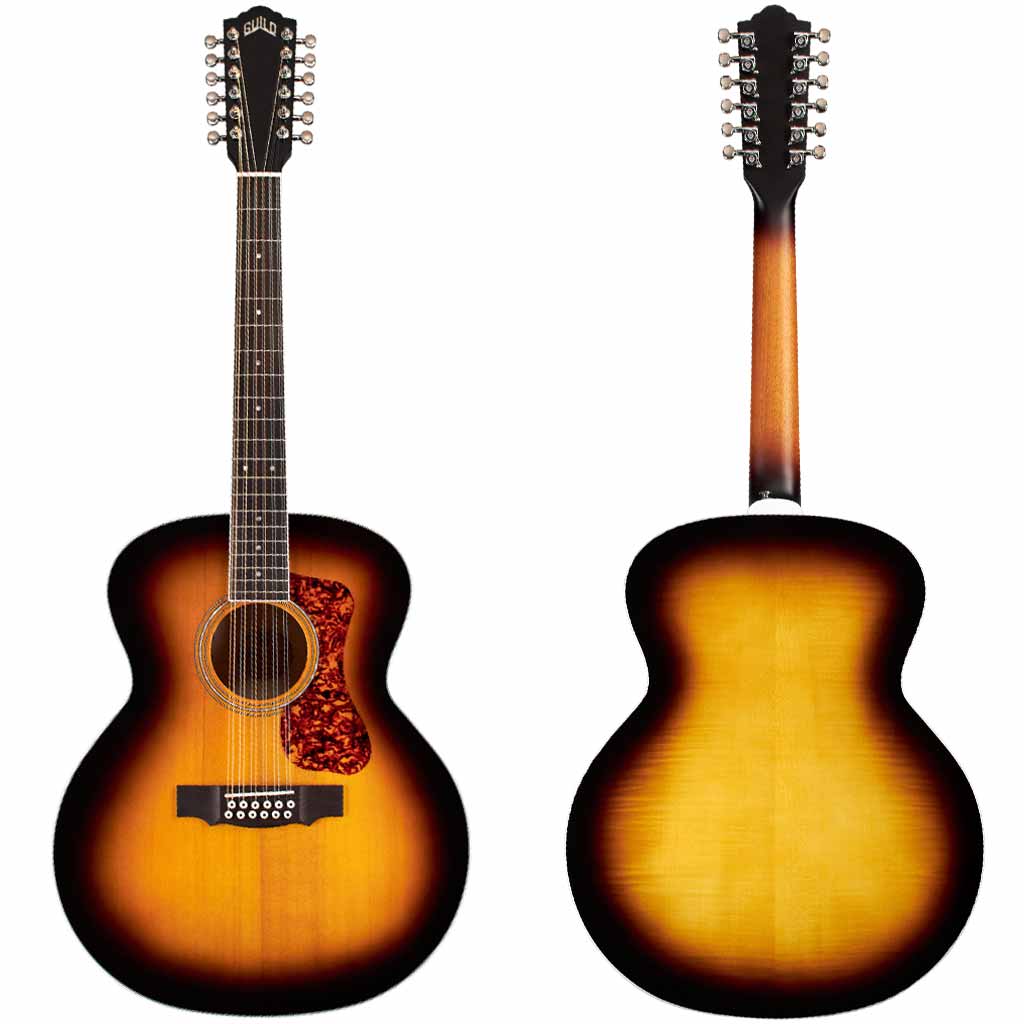 Guild F-2512E Deluxe Spruce and Maple Jumbo 12-String Acoustic Guitar in Antique Burst