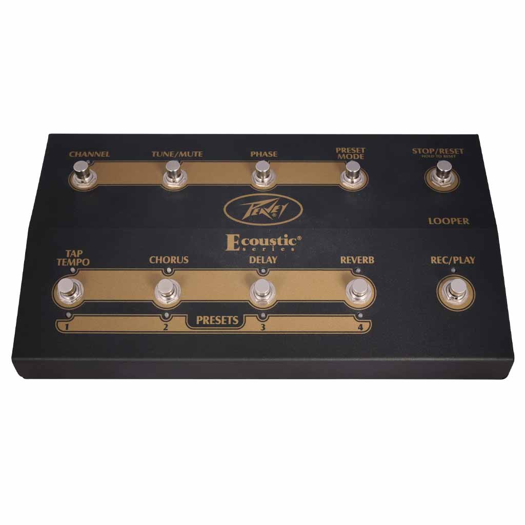 peavey pedal Peavey Ecoustic Foot Controller Peavey Effects Pedal The Ecoustic Series Footcontroller is the perfect companion to the Ecoustic E110 amplifier. It features both normal and stompbox modes with up to 8 presets