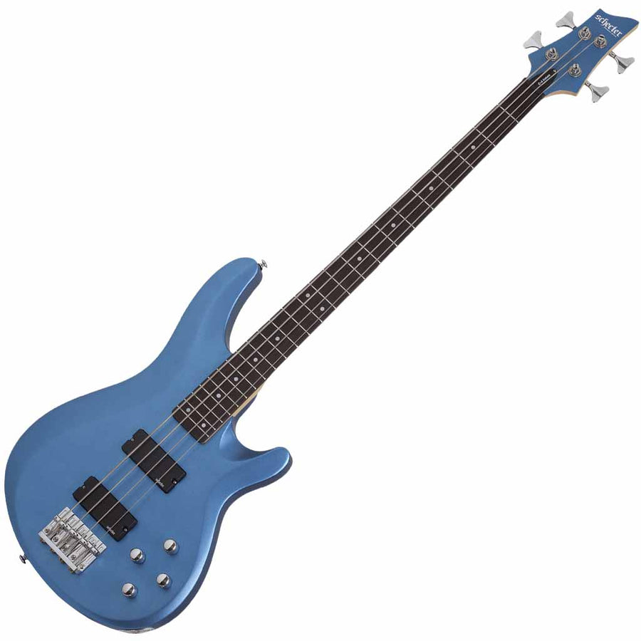 Schecter C-4 Deluxe 4 String Bass Guitar in Satin Metallic Light Blue
