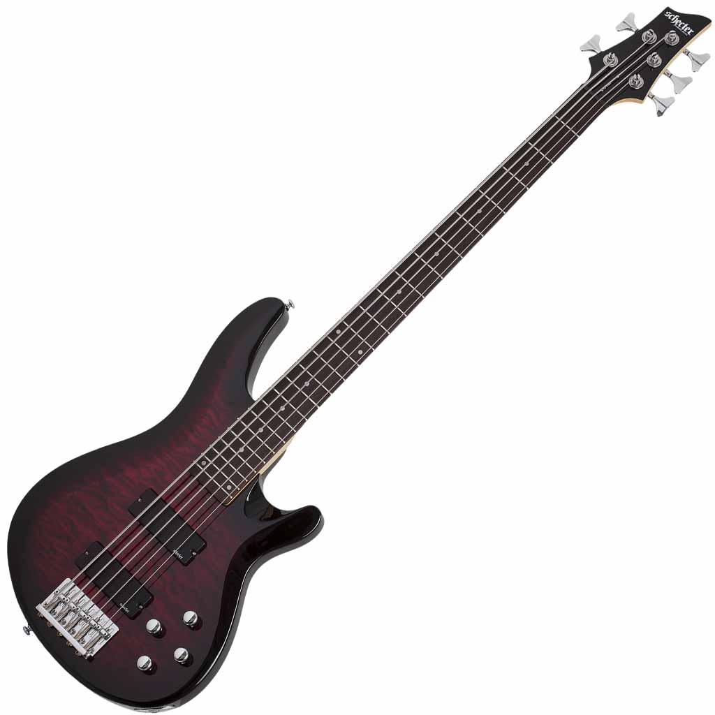 Schecter C-5 Plus 5 String Bass Guitar in See Through Cherry Burst