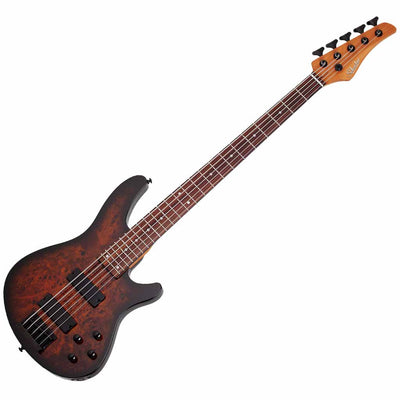Schecter C-5 Standard 5-String Bass Guitar in Tobacco Burl