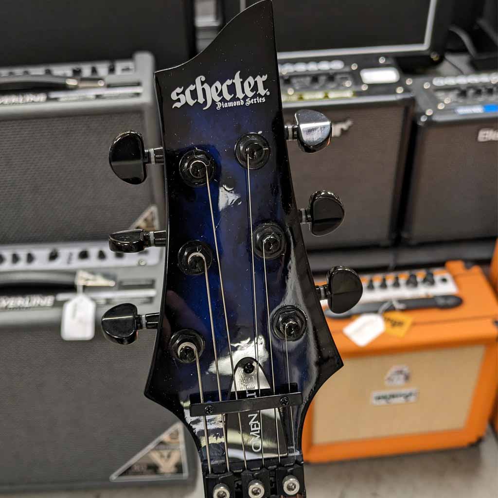 Used Shecter Omen Elite 6 Floyd Rose Electric Guitar Front of Headstock