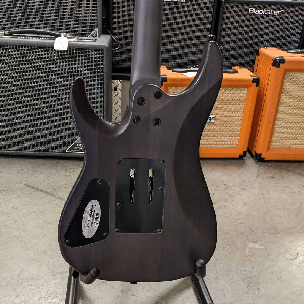 Used Shecter Omen Elite 6 Floyd Rose Electric Guitar Rear View Close Up of Bass Body