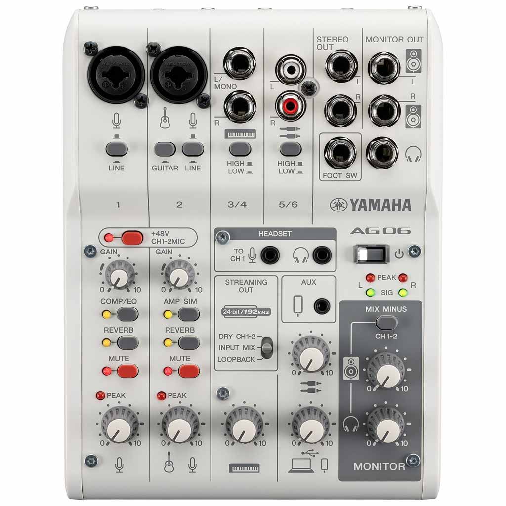 Yamaha AG06MK2 6-Channel Live Streaming Loopback Audio USB Mixer in White