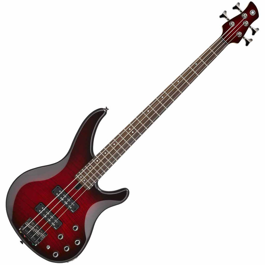 Yamaha TRBX604FM 4-String Bass Guitar with Flamed Maple Top in Dark Red Burst