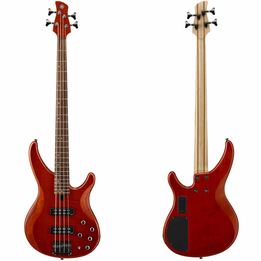 Yamaha TRBX604FM 4 String Bass Guitar with Flame Maple Top in Caramel Brown