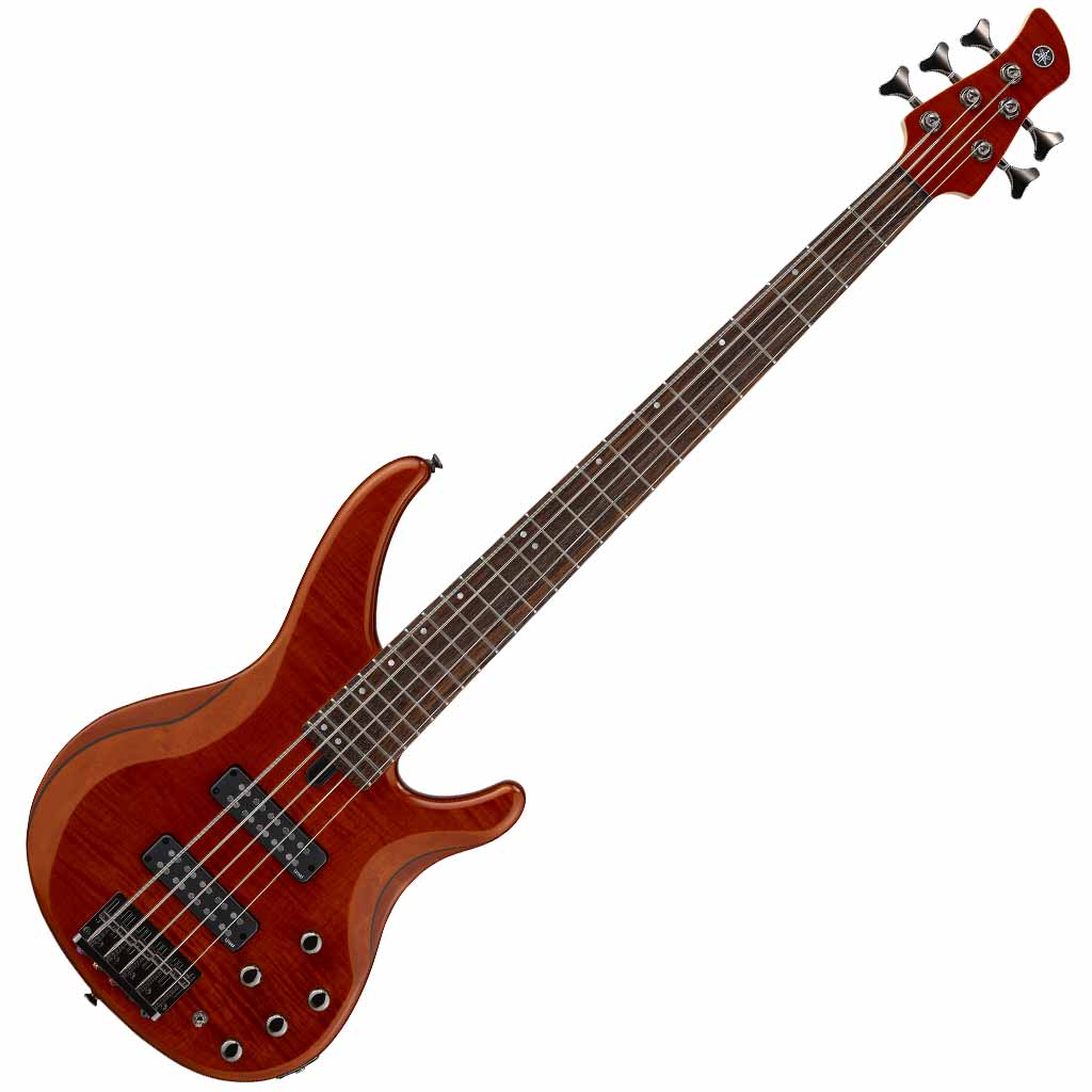 Yamaha TRBX605FM 5-String Bass Guitar with Flame Maple Top in Caramel Brown