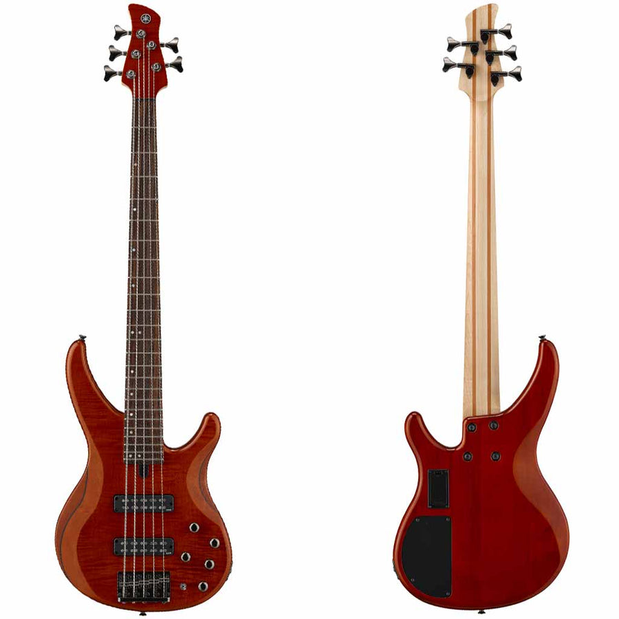 Yamaha TRBX605FM 5-String Bass Guitar with Flame Maple Top in Caramel Brown
