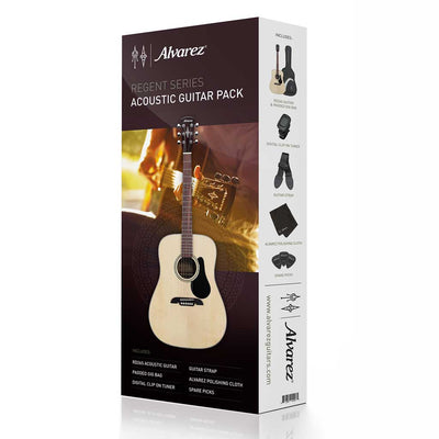 Alvarez RD26S-AGP Regent Dreadnought Acoustic Guitar Satin Natural Bundle w/Gigbag, Tuner, Strap, Cloth and Picks