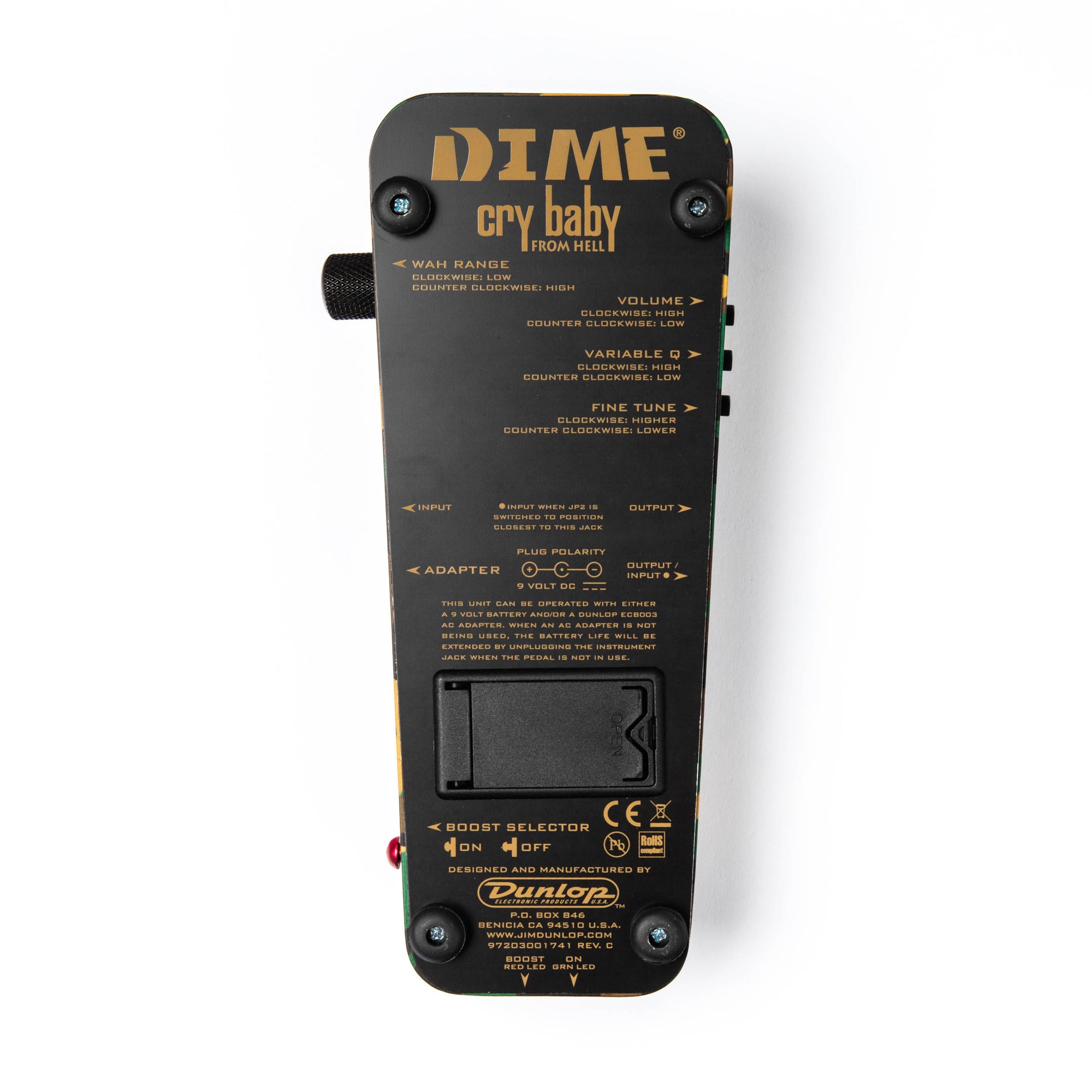 dimebag darrell distortion pedal Dunlop DB01 Dimebag Darrell Signature Cry Baby Wah Pedal Jim Dunlop Effects Pedal This Cry Baby Wah features an extended sweep for more lows and highs, a fine-tune knob, a side-mounted 6-way
