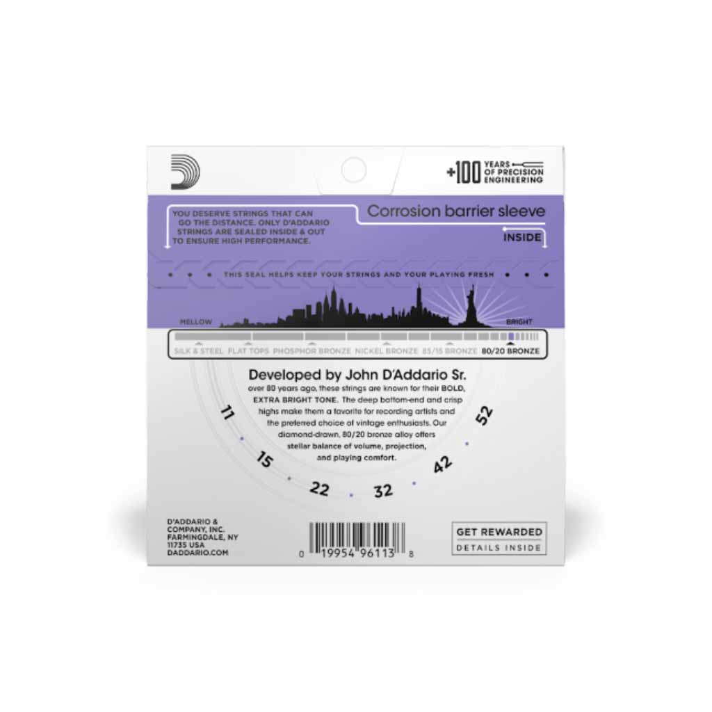 D'Addario EJ13 Custom Light 11-52 80/20 Bronze Acoustic Guitar Strings