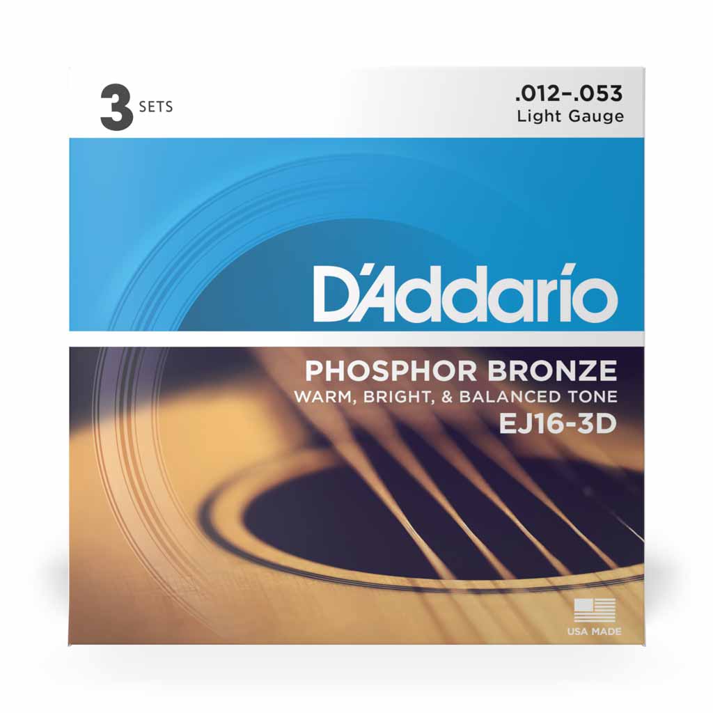 D'Addario EJ16-3D Regular Light 12-53 Phosphor Bronze Acoustic Guitar String 3 Pack