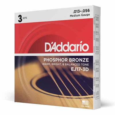 D'Addario EJ17-3D Medium 13-56 Phosphor Bronze Acoustic Guitar String 3 Pack