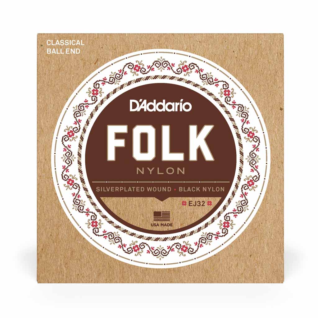 D'Addario EJ32 Folk Nylon Silver Plated Copper/Black Nylon Ball End Guitar Strings