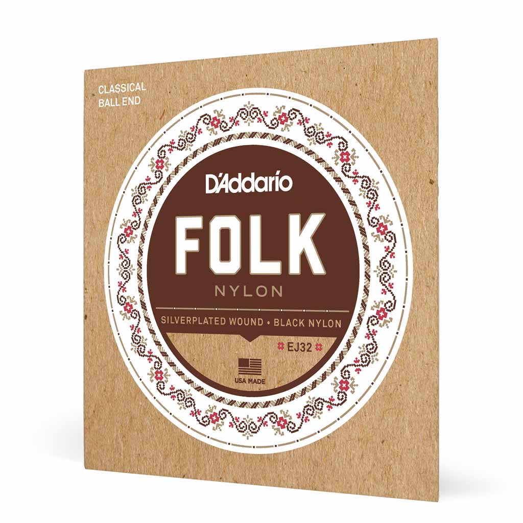 D'Addario EJ32 Folk Nylon Silver Plated Copper/Black Nylon Ball End Guitar Strings