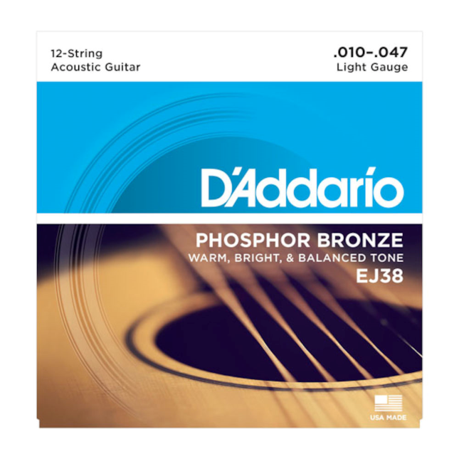 D'Addario EJ38 Light Gauge .010-.047 Phosphor Bronze 12-String Acoustic Guitar Strings