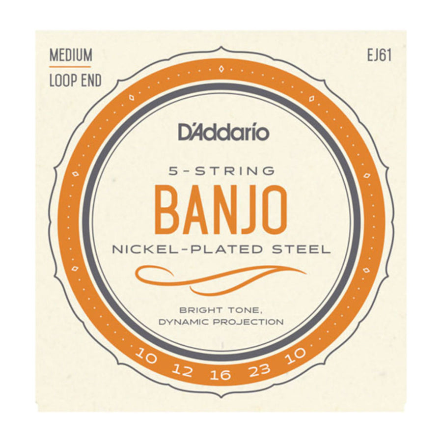 D'Addario EJ61 Nickle Plated Medium Gauge 10-23 5-String Banjo Strings