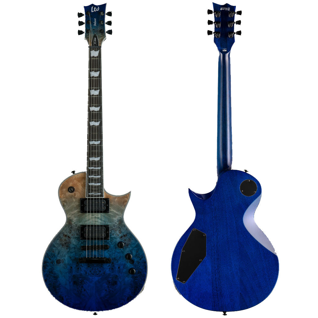 ESP LTD EC-1000 Burled Poplar Top Electric Guitar in Blue Natural Fade