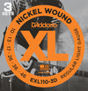 D'Addario EXL110-3D Nickel Wound Light Electric Guitar Strings 3-Pack