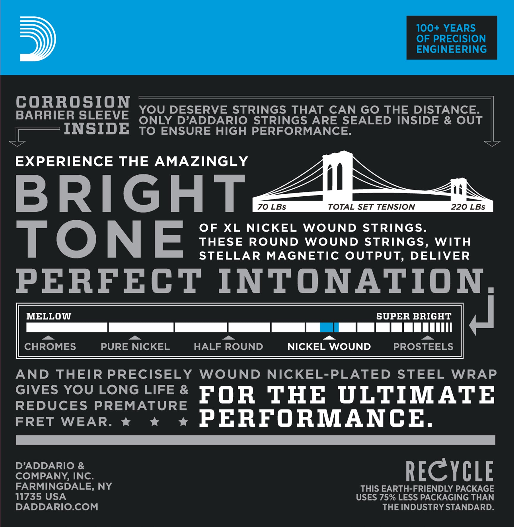 D'Addario EXL160TP Nickel Wound Bass Guitar Strings Medium 50-10 Long Scale 2-Pack