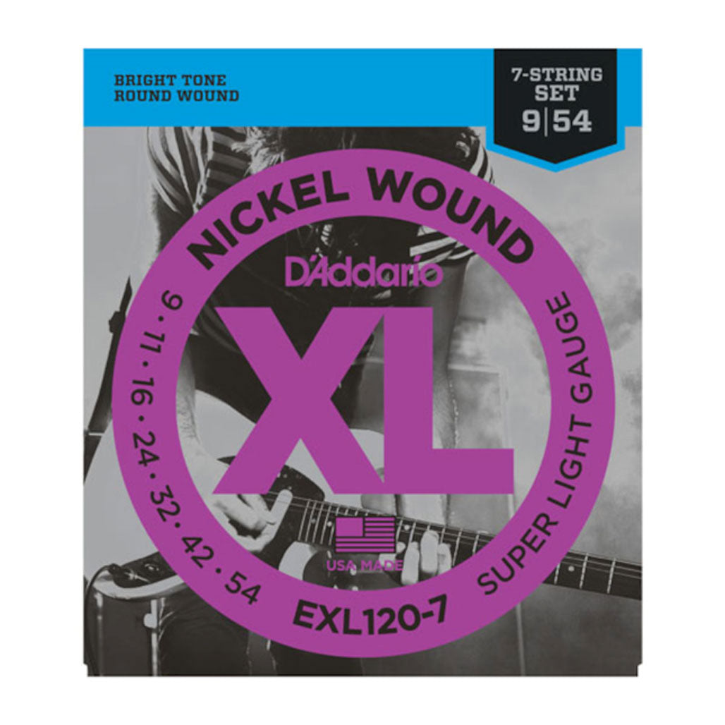 D'Addario EXL120-7 Super Light Gauge 9-54 Nickel Wound Electric Guitar Strings