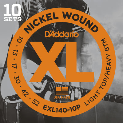 D'Addario EXL140-10P Nickel Wound Light Top/Heavy Bottom Electric Guitar Strings 10-52 10-Pack
