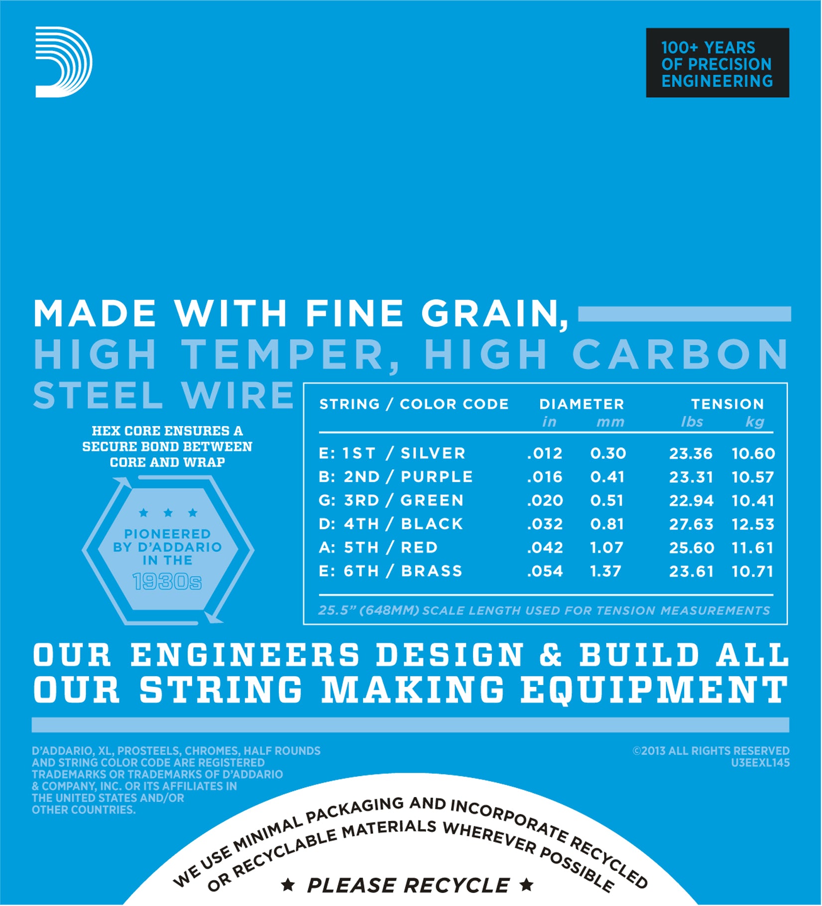 D'Addario EXL145 Nickel Wound Heavy Gauge Electric Guitar Strings 12-54