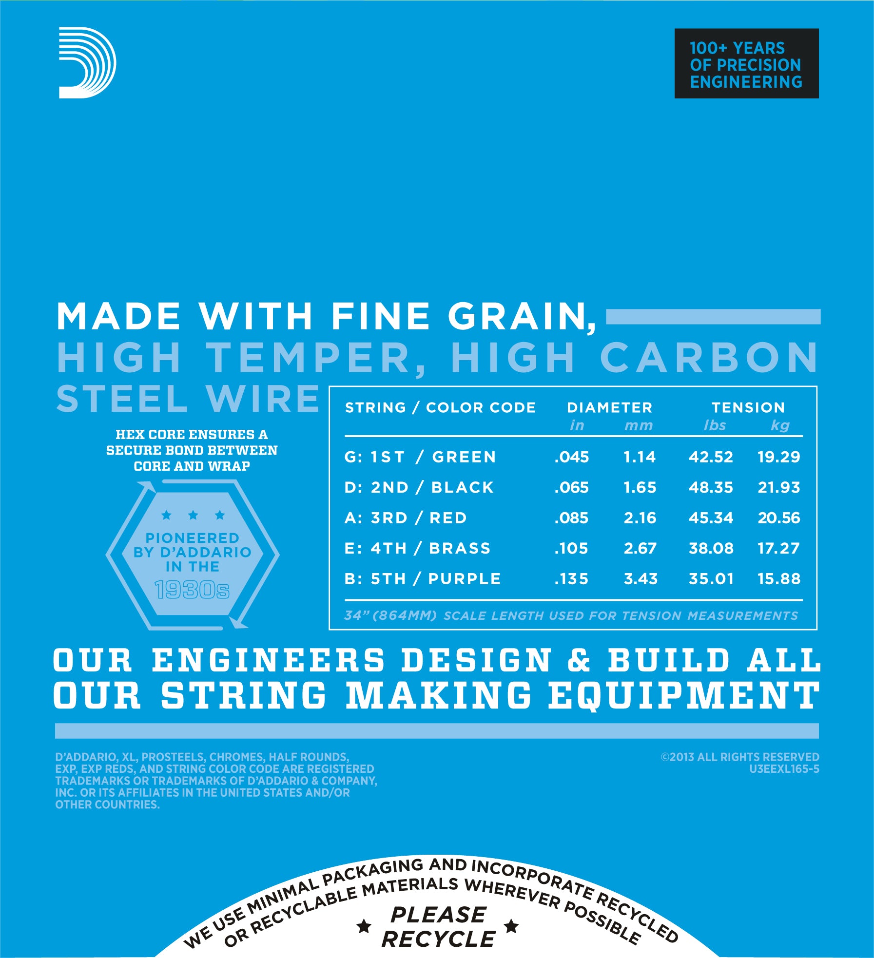 D'Addario EXL165 5-String Nickel Wound Custom Light Bass Guitar Strings 45-135 Long Scale