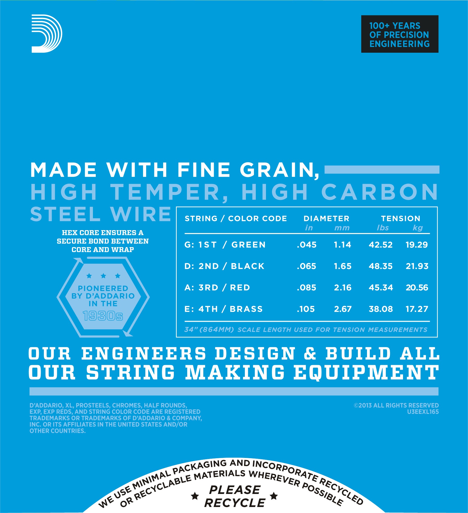 D'Addario EXL165TP Nickel Wound Custom Light Bass Guitar Strings 45-105 Long Scale 2-Pack