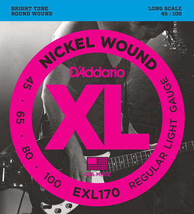D'Addario EXL170 Nickel Wound Light Bass Guitar Strings 45-100 Long Scale